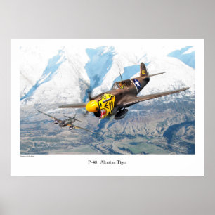 Aviation Art Poster "P-40 Aleutian Tiger" ポスター