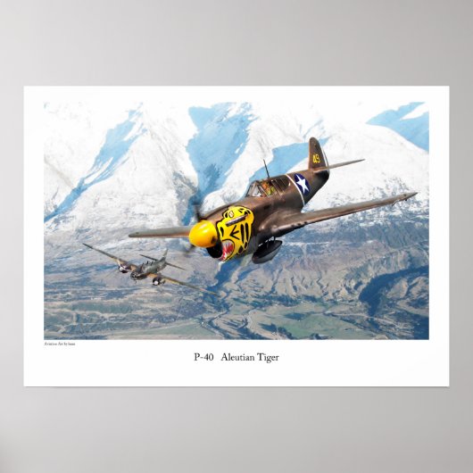 Aviation Art Poster "P-40 Aleutian Tiger" ポスター (正面)