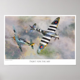 Aviation art Poster "Spitfire vs BF109” ポスター
