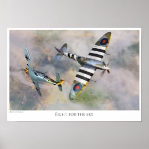 Aviation art Poster "Spitfire vs BF109” ポスター