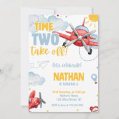 Aviation Boys Blue Airplane Travel 2nd Birthday  招待状 (正面)