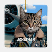 Aviation Cat Pilot and Airplane Funny Custom セラミックオーナメント (裏面)