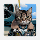 Aviation Cat Pilot and Airplane Funny Custom セラミックオーナメント (正面)