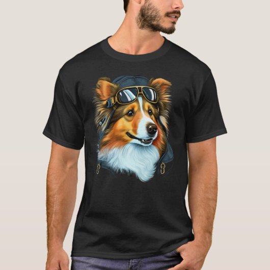 Aviation Sheltie Airplane Pilot on Shetland Sheepd Tシャツ (正面)