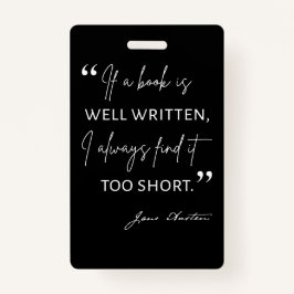 Avid Reader II - Jane Austen引用文 バッジ