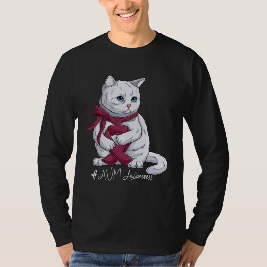 AVM Awareness Month Burgundy Ribbon Cat Tシャツ (正面)