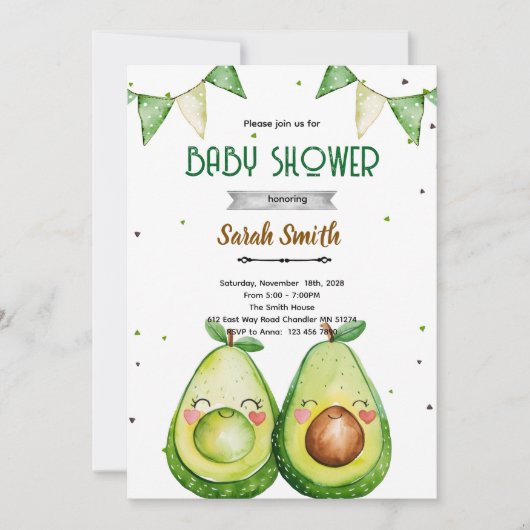 Avocado Baby Shower Invitation 招待状 (正面)