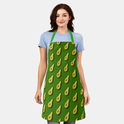 Avocado Chef Apron - Green Graphic Custom Gift エプロン (着用した状態)