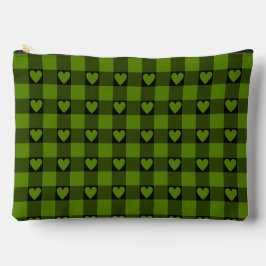 Avocado Green Black Buffalo Heart Plaid アクセサリーポーチ