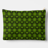Avocado Green Black Buffalo Heart Plaid アクセサリーポーチ (裏面)