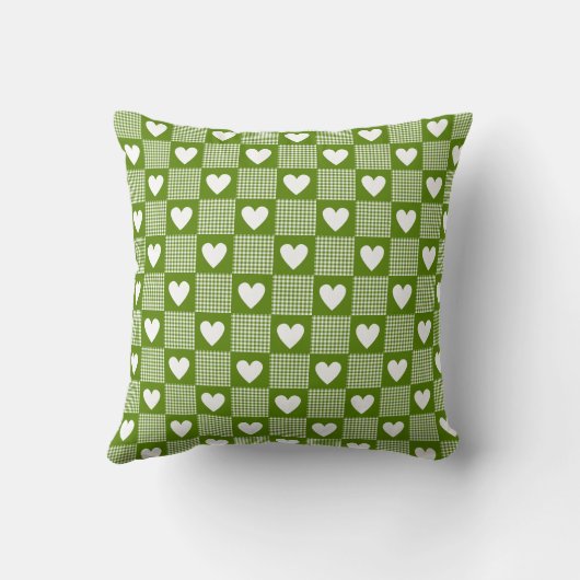 Avocado Green Gingham Heart Patch Plaid クッション (裏面)