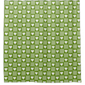 Avocado Green Gingham Heart Patch Plaid シャワーカーテン (正面)