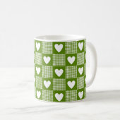 Avocado Green Gingham Heart Plaid コーヒーマグカップ (正面右)