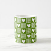 Avocado Green Gingham Heart Plaid コーヒーマグカップ (中央)