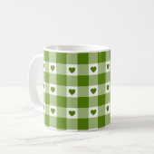 Avocado Green Heart In Plaid Gingham Retro Color コーヒーマグカップ (正面左)