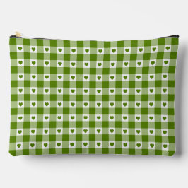 Avocado Green Heart Plaid Gingham Retro Color アクセサリーポーチ