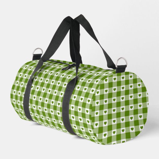 Avocado Green Heart Plaid Gingham Retro Color ダッフルバッグ (左コーナー)