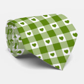 Avocado Green Heart Plaid Gingham Retro Neck Tie ネクタイ (ロール)
