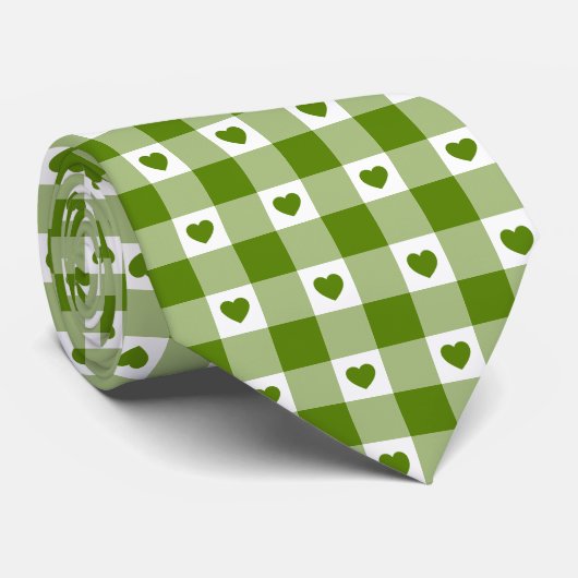 Avocado Green Heart Plaid Gingham Retro Neck Tie ネクタイ (ロール)