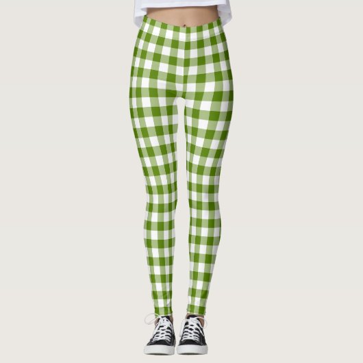Avocado Green Plaid Gingham Retro Color レギンス (正面)