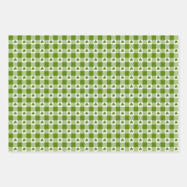 Avocado Green Plaid Shamrock Clover Retro Color ラッピングペーパーシート
