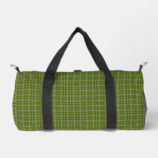 Avocado Green Plaid Windowpane Pattern Retro ダッフルバッグ (正面)