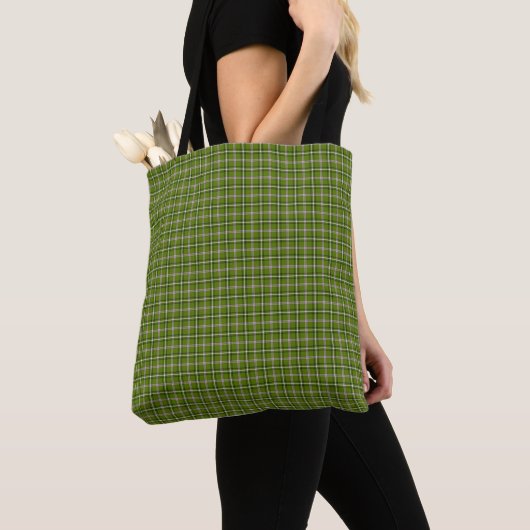 Avocado Green Plaid Windowpane Pattern Retro トートバッグ (クローズアップ)