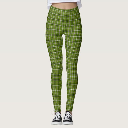 Avocado Green Plaid Windowpane Pattern Retro レギンス (正面)