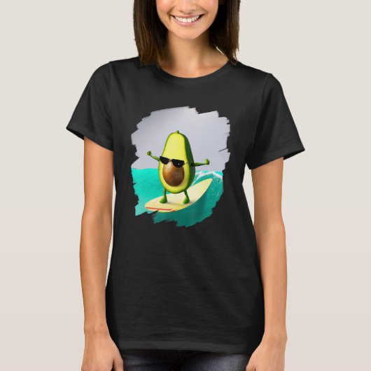 Avocado Surfing Surfer Riding Wave Ocean Cool Surf Tシャツ (正面)