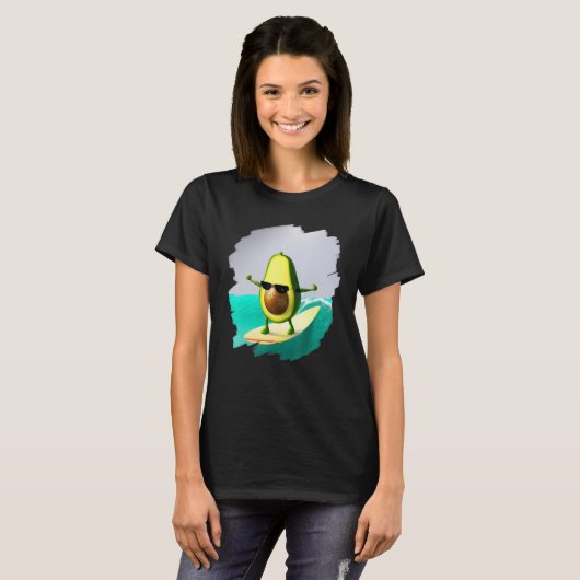 Avocado Surfing Surfer Riding Wave Ocean Cool Surf Tシャツ (正面フル)