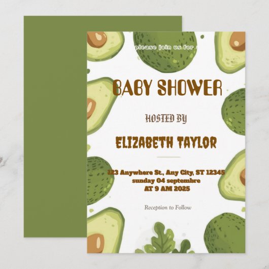 Avocado Themed Baby Shower Invitation  招待状 (正面/裏面)