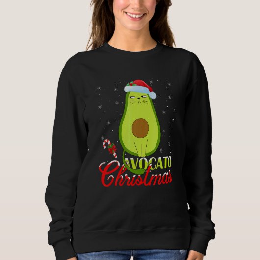 Avocado  Xmas Lights Santa Avocado Cat Christmas スウェットシャツ (正面)