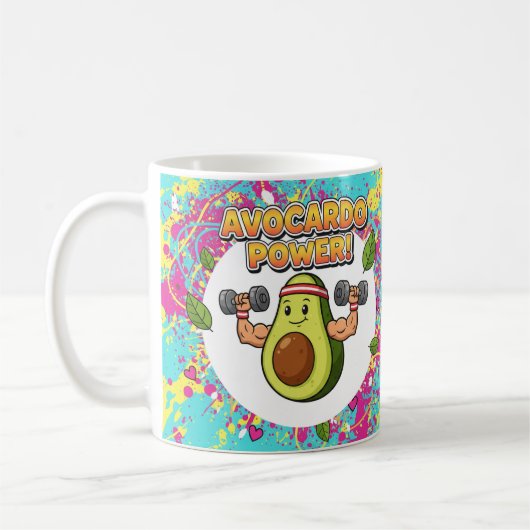 Avocardo Power Funny Cartoon Design コーヒーマグカップ (左)