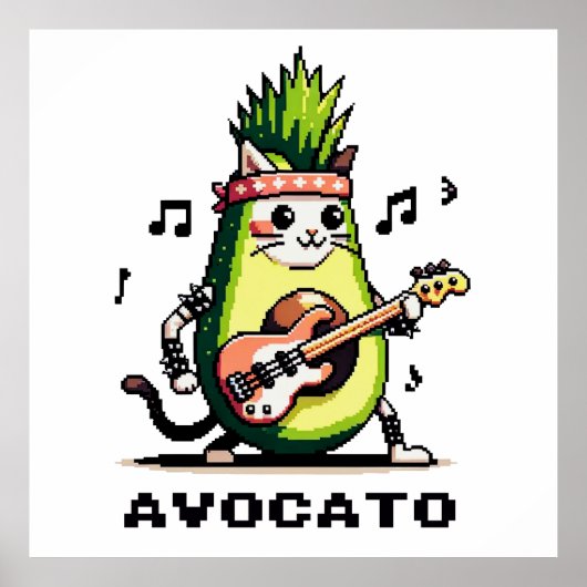 Avocato - おもしろい Pixel Art Avocado Cat 遊's Bass ポスター (正面)