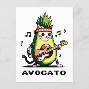 Avocato - おもしろい Pixel Art Avocado Cat 遊's Bass ポストカード
