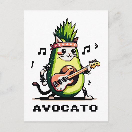 Avocato - おもしろい Pixel Art Avocado Cat 遊's Bass ポストカード (正面)