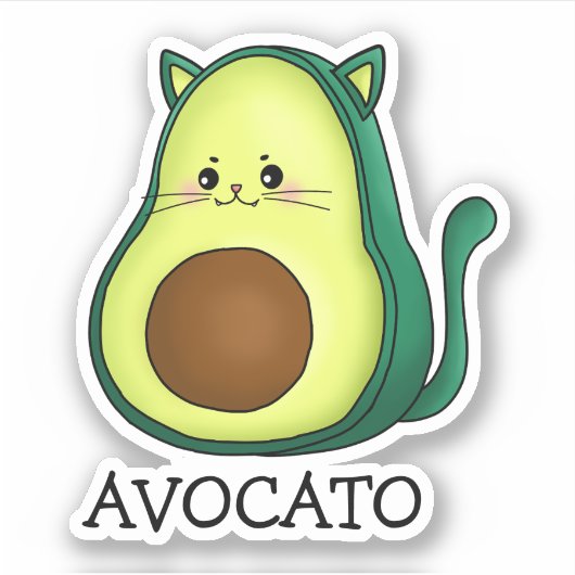 Avocato Cat Avocado Pun Custom-Cut Vinyl Sticker シール (正面)