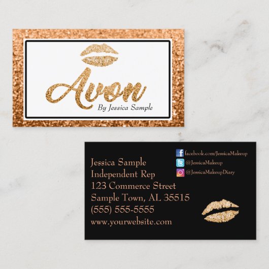 Avonのばら色の金ゴールドの美しいの唇 名刺 (正面/裏面)