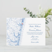 Avon-by-the-Sea NJの地図ネイビーエレガントブルー結婚ズ 招待状 (スタンド正面)