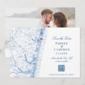 Avon-by-the-Sea NJマップNavy エレガント Blue QR セーブザデート (正面/裏面)