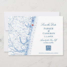 Avon-by-the-Sea NJマップNavy エレガント Blue QR セーブザデート