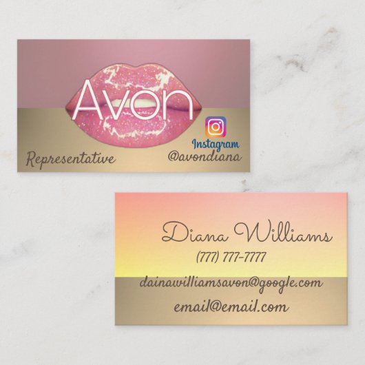 Avon Instagramのロゴピンクと金ゴールド美 名刺 (正面/裏面)