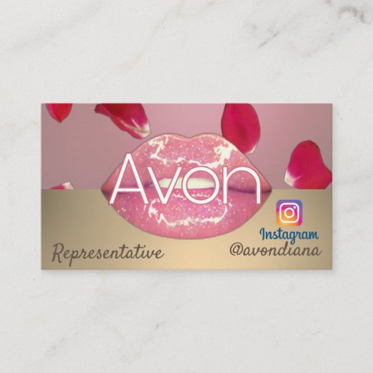 Avon Instagramロゴのピンク色と金ゴールド美バラ 名刺 (正面)