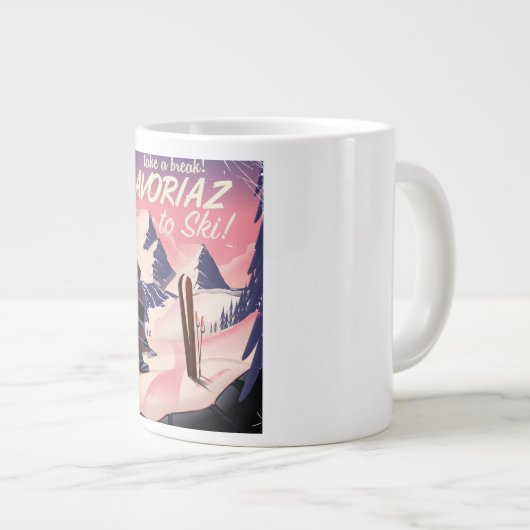 Avoriaz Franceスキー旅行ポスター ジャンボコーヒーマグカップ (正面右)
