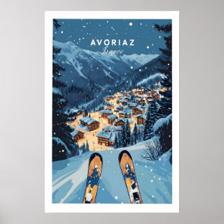 Avoriaz Poster - Winter Chalets Print French Ski ポスター