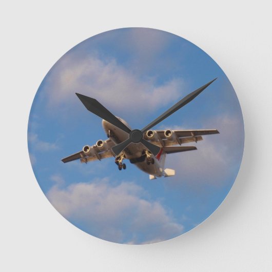 Avro RJ85ジェット機の着陸 ラウンド壁時計 (正面)