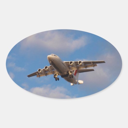 Avro RJ85ジェット機の着陸 楕円形シール (正面)