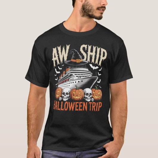 Aw船ハロウィーントリップハッピーハローウィン 不気味 tシャツ (正面)