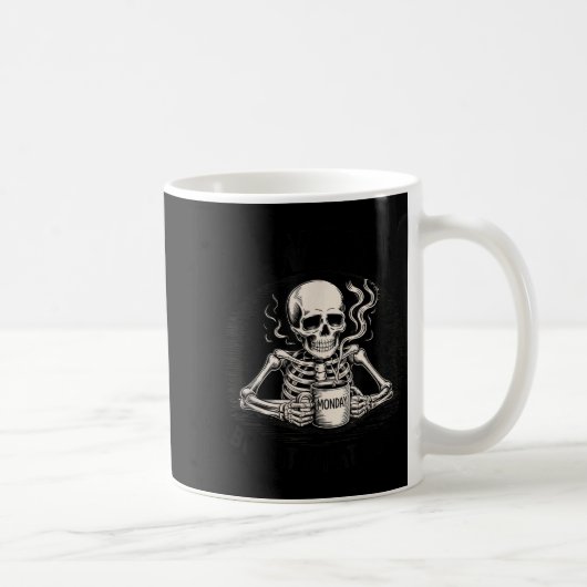 Awake But At What Cost Funny Skeleton Coffee Monda コーヒーマグカップ (右)