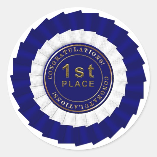 Award、Blue-White-First Place-ROUNDステッカー ラウンドシール (正面)